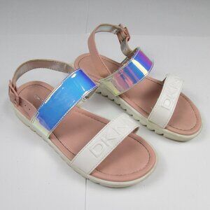 DKNY Donna Karan Girls Kids Low Comfort Sandals Sz 3 Pink White Silver Shimmer